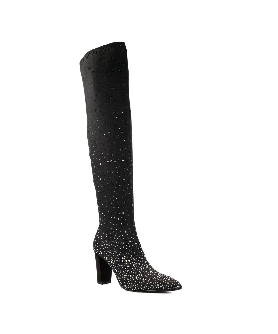 Add some sparkle to your knee-high collection with our Scenic boots. Stacked on a high block heel that elongates the leg, they have been designed in-house with a chic pointy toe.