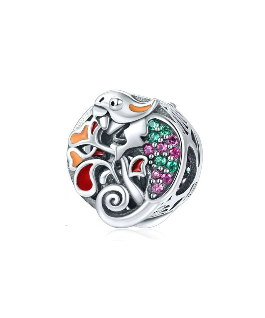 Blue Pearls Womens 925 Sterling Silver and Enamel Iguana forest Bead - Multicolour - One Size
