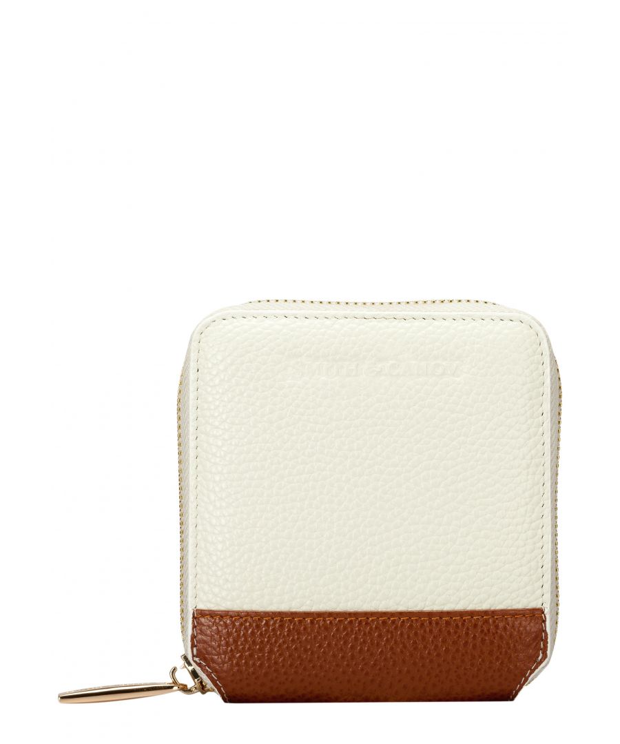 Introducing a new, sleek shape, this purse is as practical as it is stylish. The zip round opening secures your currency and the square shape is a perfect fit for any handbag. The two tone leathers complement each other, finishing off the contemporary design. Features: , Pebbled leather, Smith & Canova blind debossed logo, Gold zip round opening, Four card slots, Coin pouch, Large space for notes and receipts