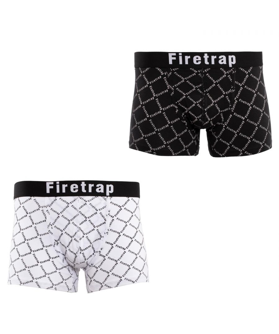 Firetrap 2 Pack Trunks - Update your underwear collection with these Firetrap 2 pack trunks. Constructed from a soft cotton-stretch blend and an elasticated waistband for a comfortable and secure fit, these trunks are finished with Firetrap branding.  > This product may have slight cosmetic differences from the image shown due to assorted colours or updated seasonal collections. > Trunks > 2 Pack > Front Pouch > Elasticated waistband > Soft construction > Firetrap Branding > 95% Cotton / 5% Lycra elastane > Machine Washable > Keep Away From Fire