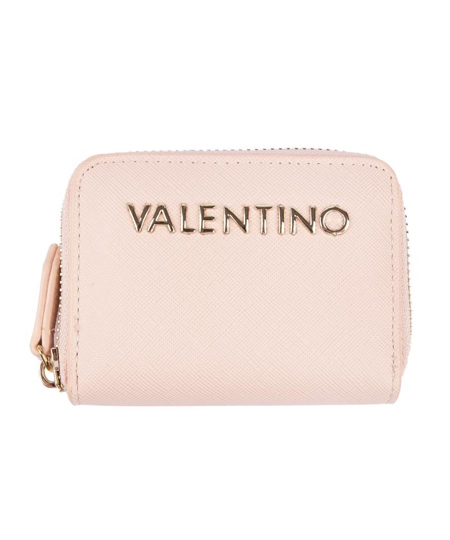 Womens pink Valentino Bags zip coin purse, manufactured with polyurethane. Featuring: gold hardware, full zip closure, twin coin sections, twin card compartments and height 8cm x width 10cm x depth 2cm.