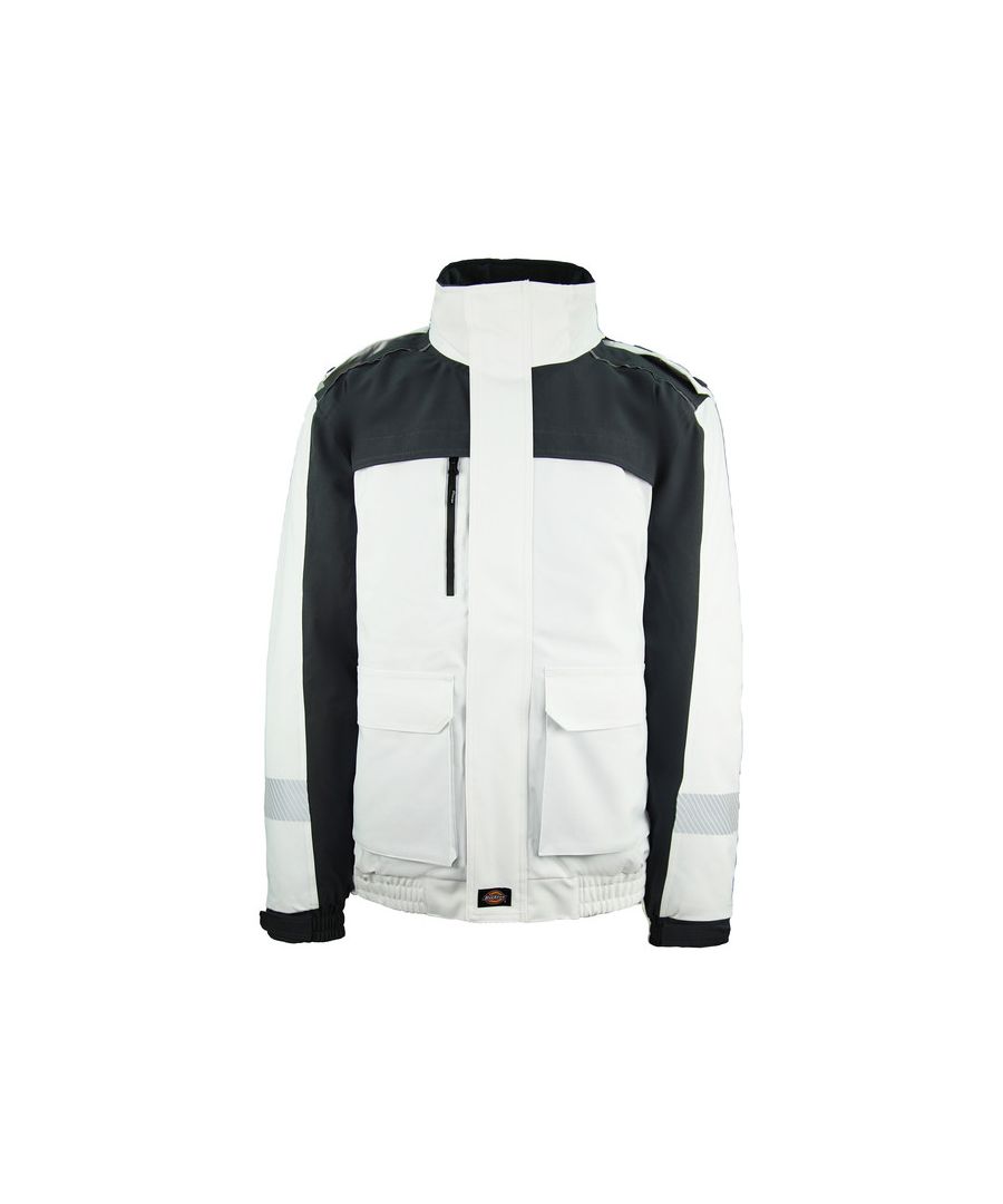 This Two Tone Work Jacket forms part of the Industry 300 range which has been especially developed using customer feedback to produce a jacket suitable for the rigorous demands of today's work force. It has been manufactured using Oeketex accredited weaving, dyeing and finishing processes to minimise environmental impact. Matching Industry 300 Trousers are available here.\n\nFeatures:\n\nAction back\nAdjustable cuffs\nAdjustable waist\nChest pockets\nConcealed zip\nHip pockets\nMobile phone pocket