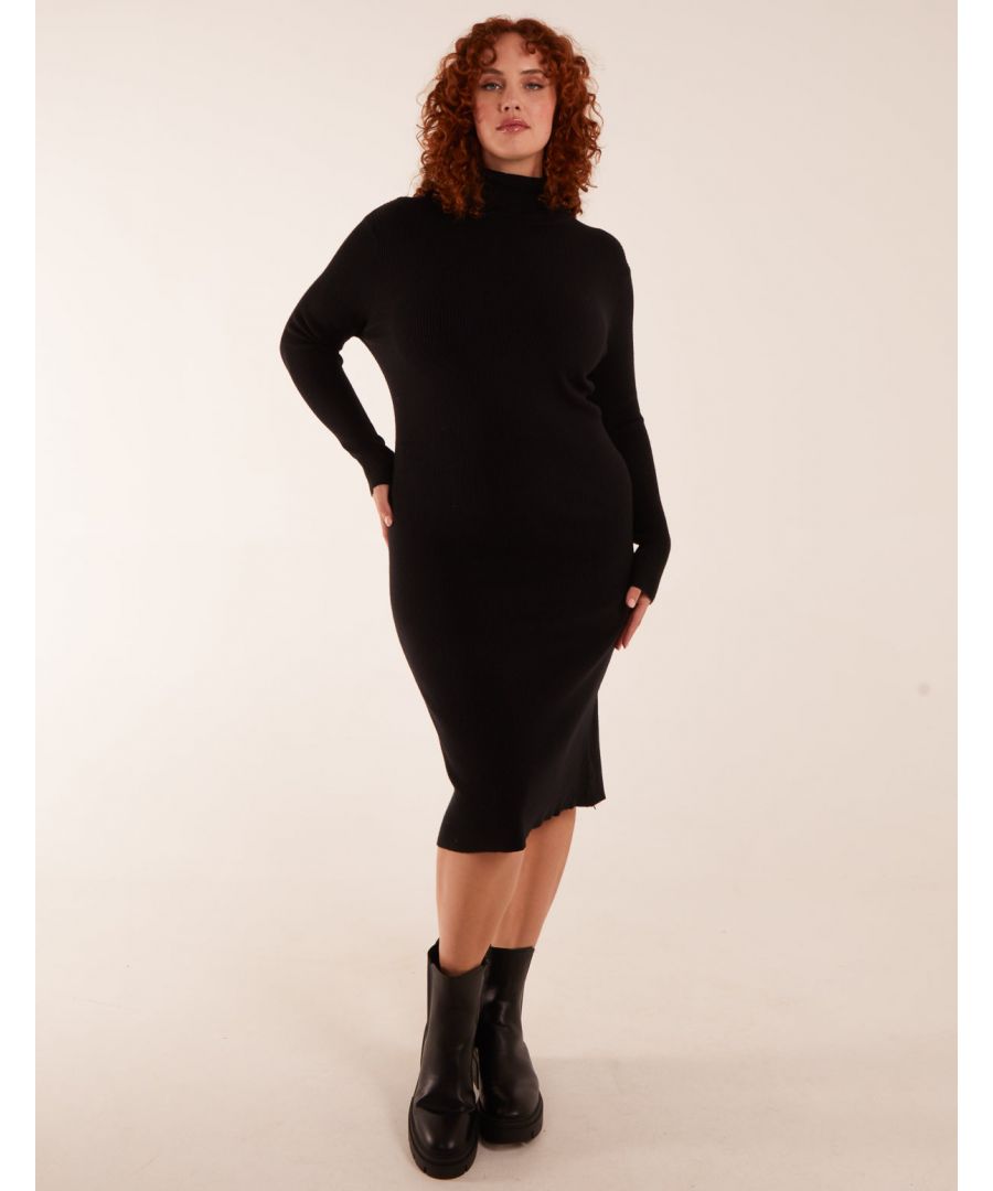 Blue Vanilla Womens Curve Ribbed Roll Neck Midi Dress - Black - Size UK 26-28