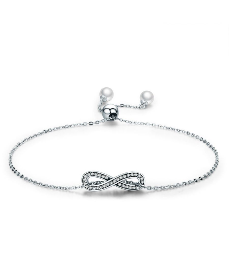 Image for Swarovski - Infinity Adjustable Bracelet made with White Crystal from Swarovski, Pearl and 925 Silver