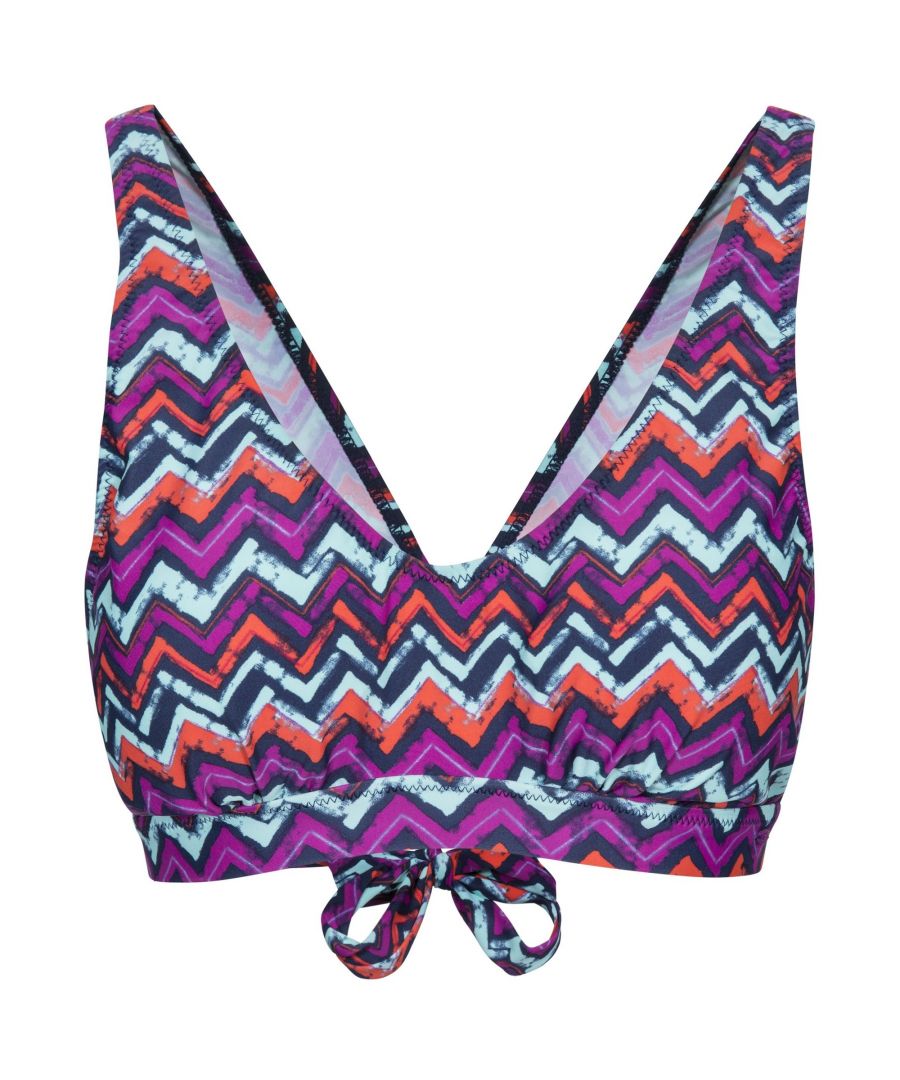 Bikini top. Tie back. All over print. Removable bust pads. 80% Polyamide, 20% Elastane. Trespass Womens Chest Sizing (approx): XS/8 - 32in/81cm, S/10 - 34in/86cm, M/12 - 36in/91.4cm, L/14 - 38in/96.5cm, XL/16 - 40in/101.5cm, XXL/18 - 42in/106.5cm.