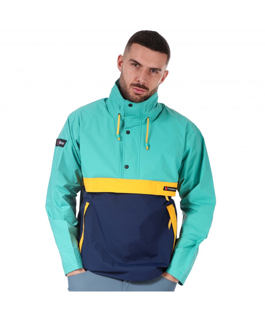 Mens Berghaus Ski Smock 86 Jacket in turquoise.- High collar and wind-beating roll-away hood.- Two hand pockets and larger  upper map pocket.- Simple studded cuff design.- Lightweight and perfectly packable.- Hydroshell® fabric.- Body: 100% Polyamide Shell with Polyurethane Coating.- Ref:4A000914JT5