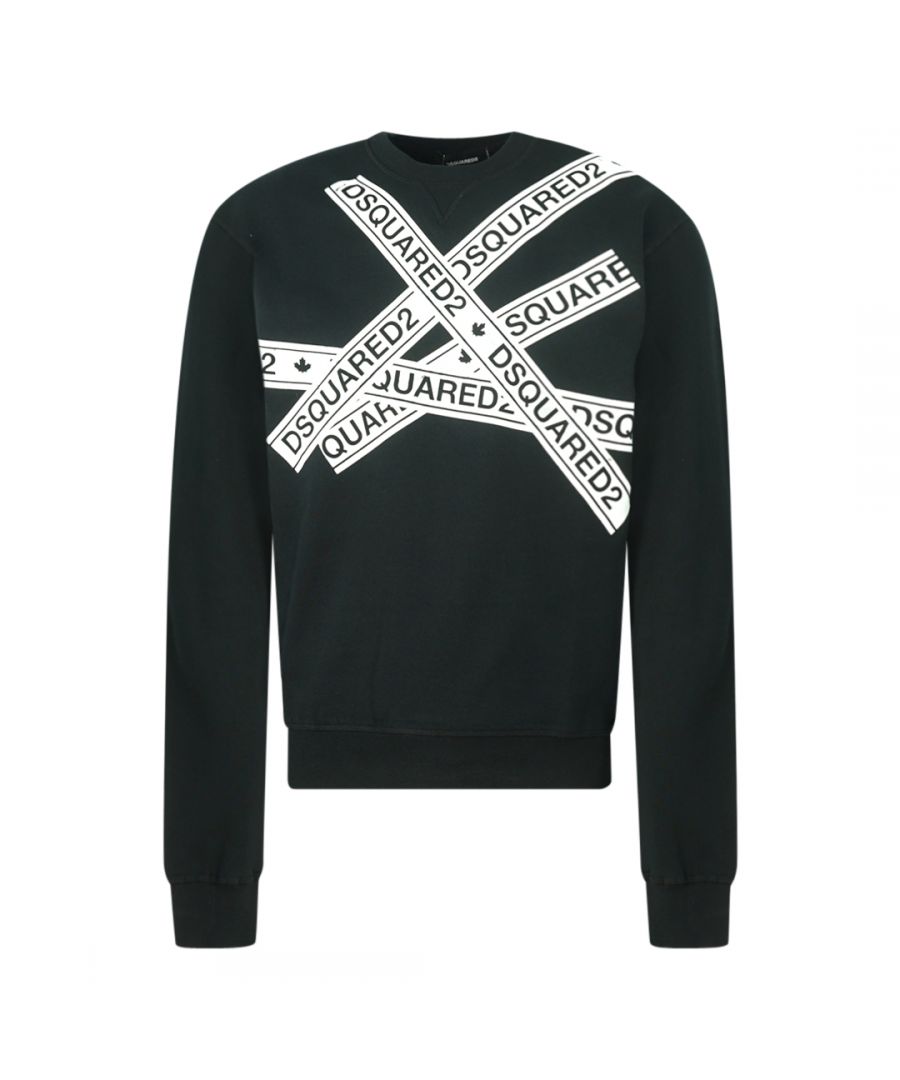Dsquared2 Black Jumper. 100% Cotton. Crew Neck. Elasticated Neck, Sleeve Ends and Bottom. Style Code - S74GU0262 S25305 900