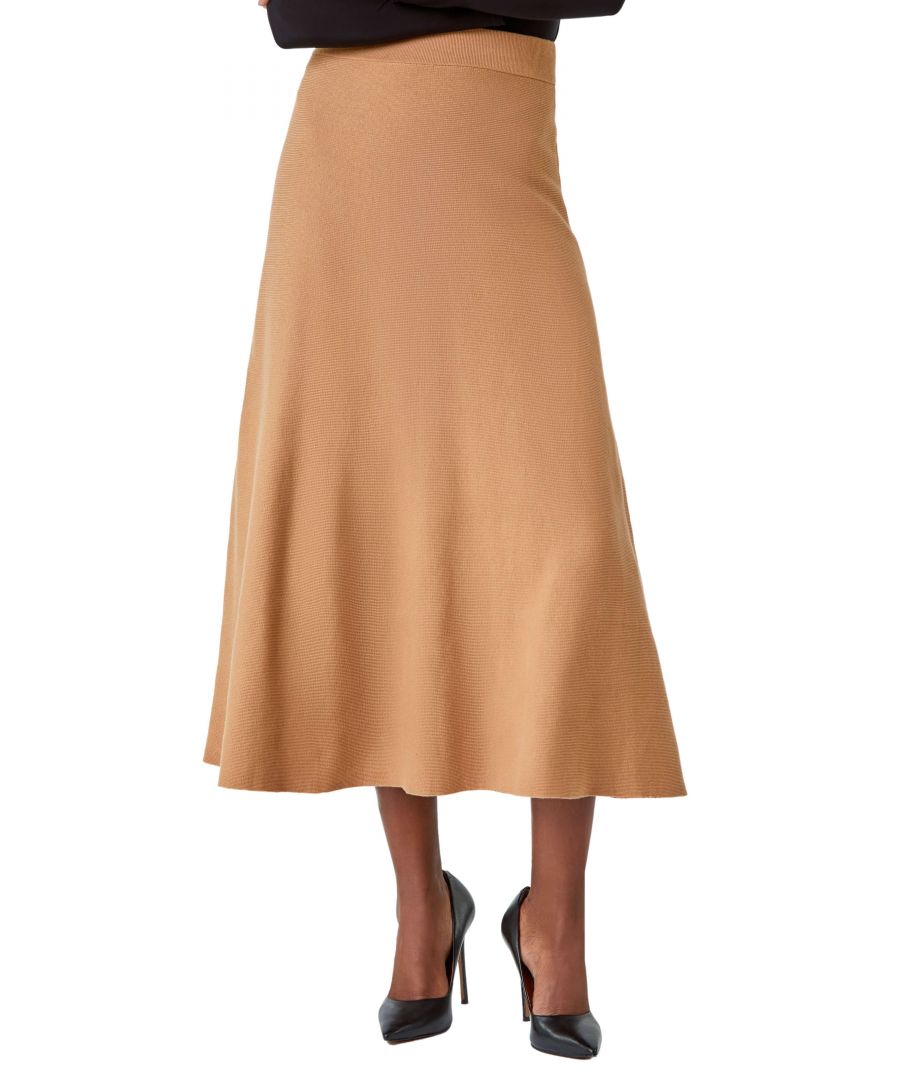 Roman Womens Plain Knitted Midi Skirt - Camel - Size 20 UK