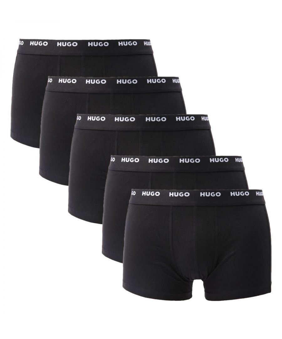 A five-pack of classic boxer trunks from HUGO crafted from a super soft and breathable stretch cotton. Featuring elasticated waistbands and contrast logo details for a signature finish.Five Pack, Stretch Cotton, Elasticated Waistband, 95% Cotton & 5% Elastane, HUGO Branding.