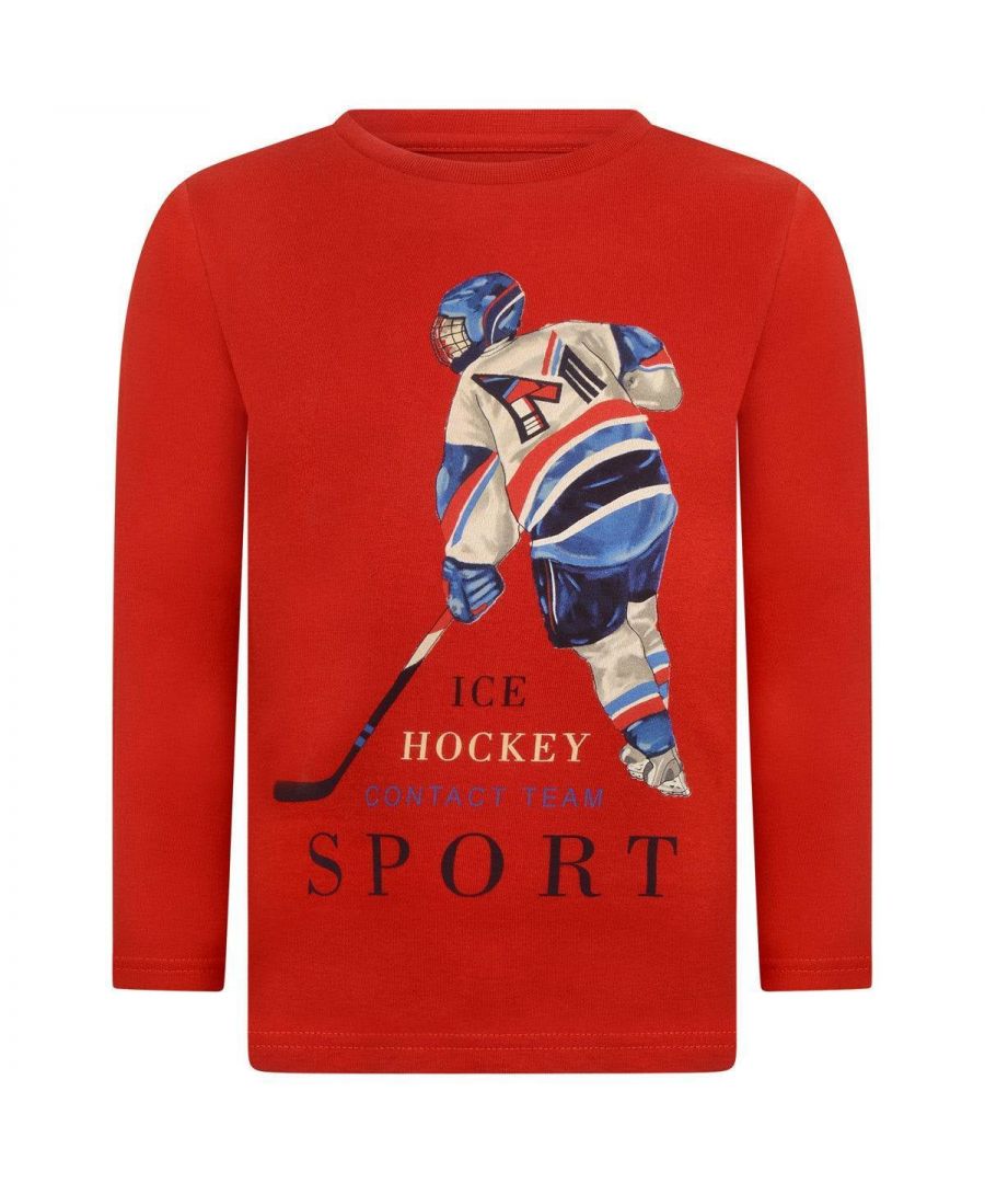 Mayoral Boys Red Ice Hockey Top - Fuchsia Cotton - Size 3Y
