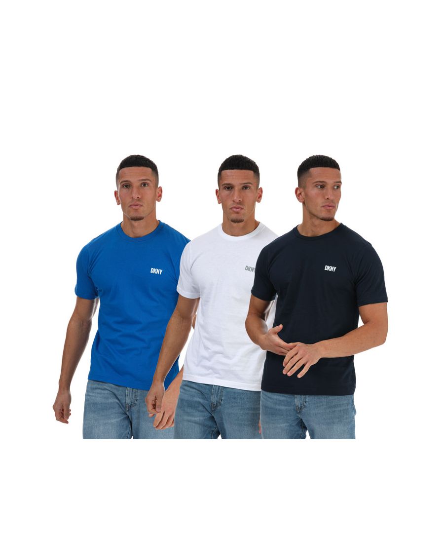Mens DKNY Giants 3 Pack T- Shirts in white navy.- Crew neck.- Short sleeve.- DKNY branding printed to the chest.- Three pack.- Straight hem.- 100% Cotton.  Machine washable.- Ref: N56828A
