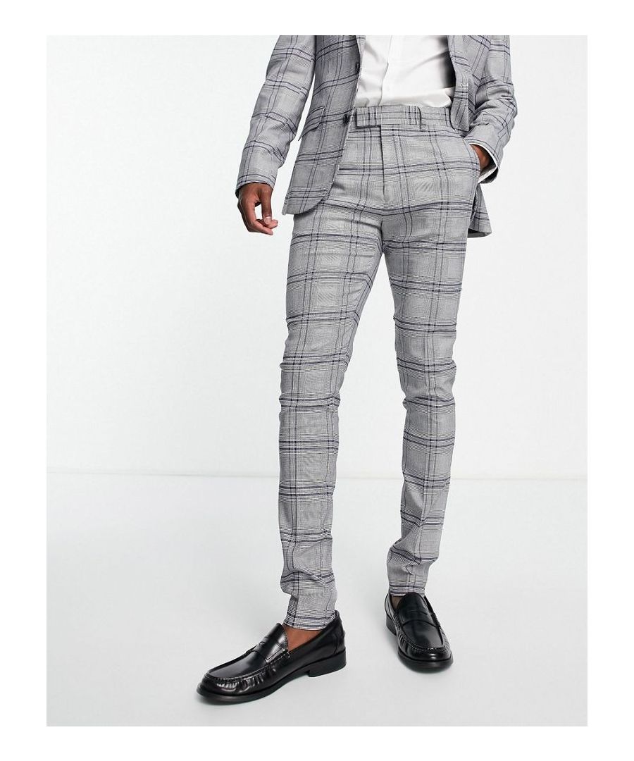 Suit trousers by ASOS DESIGN Do the smart thing Check print Belt loops Four pockets Skinny, tapered fit Sold by Asos