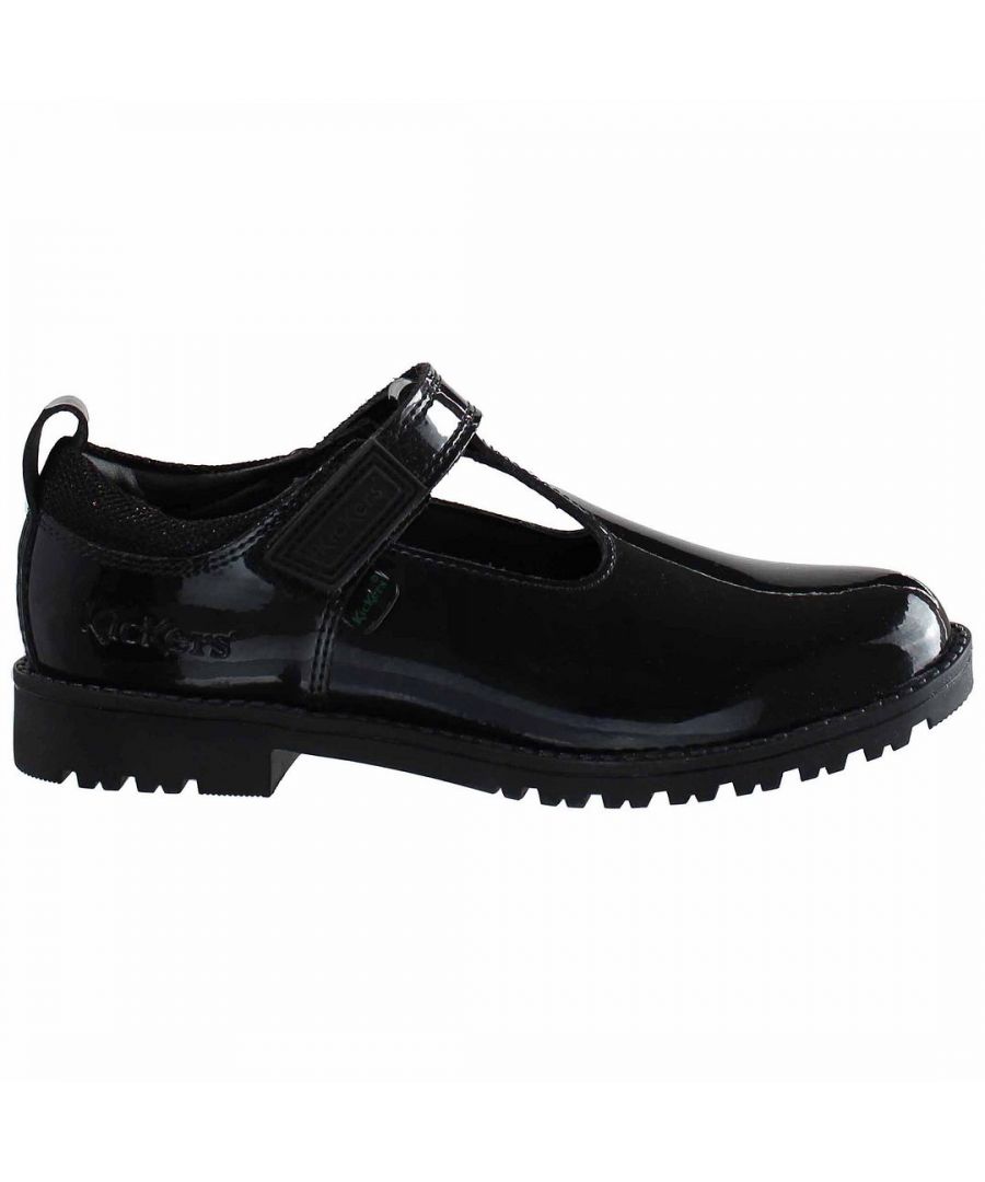Kickers Lachly T-Bar Strap Up Black Patent Leather Kids Shoes 1_15816