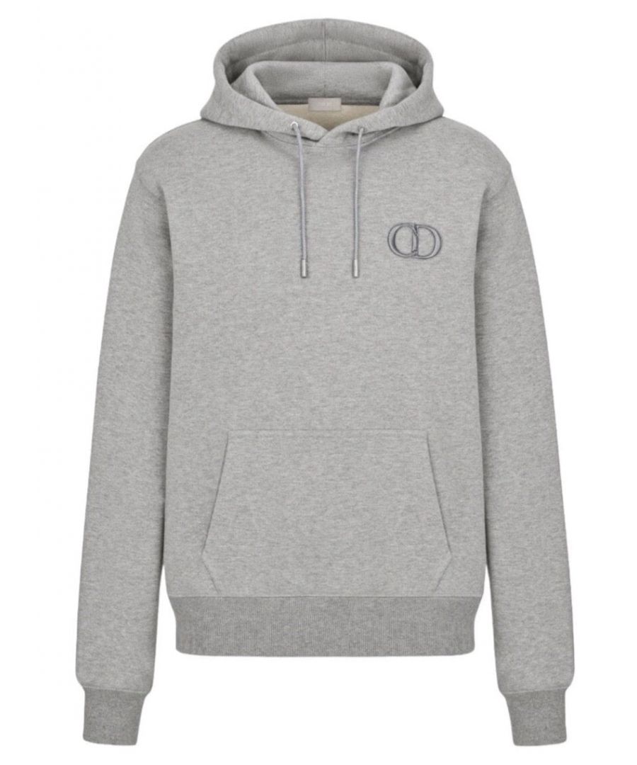 The hooded sweatshirt is crafted in grey cotton fleece. Soft and comfortable, it is enhanced by a tonal 'CD Icon' embroidery on the chest. Its straight fit, completed with a crew neck, ribbed cuffs and hem will pair well with any casual look.\n\n\n'CD Icon' embroidery on the chest\nDrawstring hood with metal tips featuring an engraved 'DIOR' signature\nRibbed collar, cuffs and hem\nStraight cut\n100% cotton\nMade in Italy