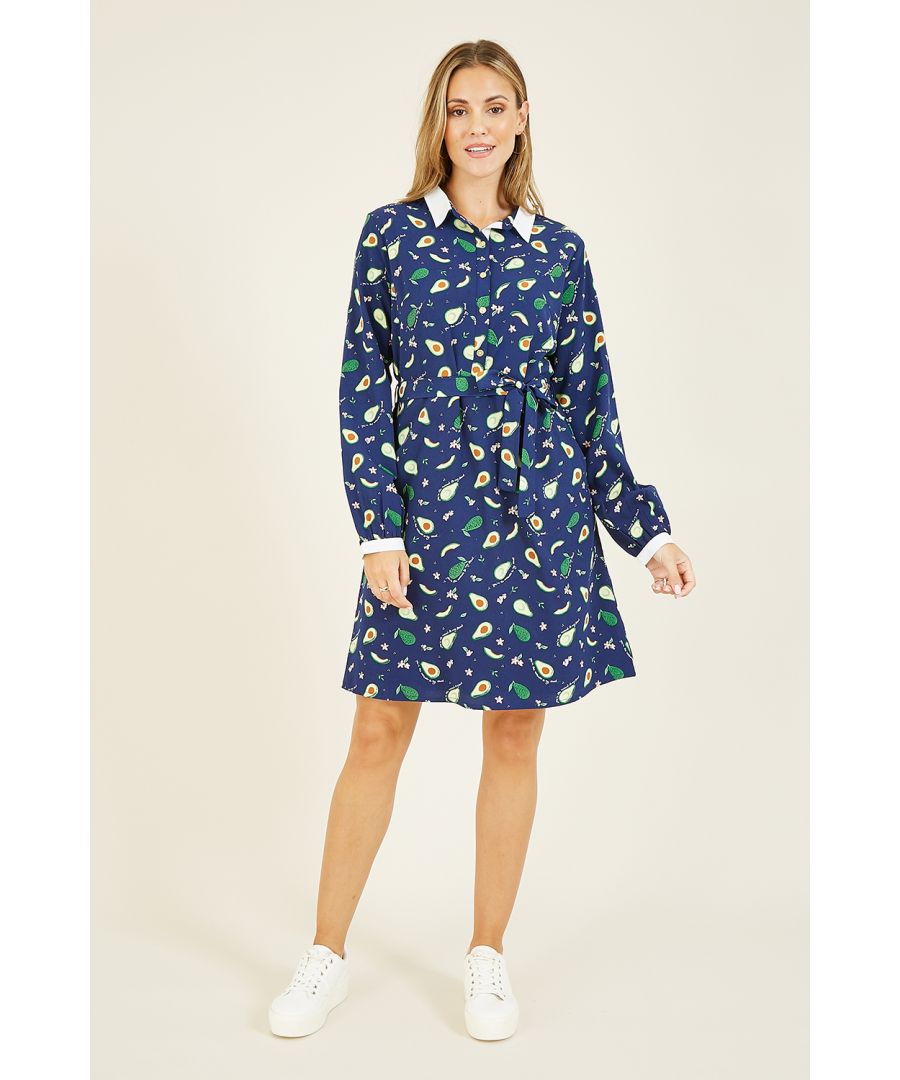 A millenial's dream, etc. But seriously, this Yumi Avocado Print Shirt Dress is an absolute stunner. Features a white trim on the cuffs and collar, long sleeves, a self tie waist belt and a classic shirt style fit. We love the kooky, all-over avocado print. Wear for days out and food with friends. Match with a green clutch to take your coordination game up a notch.