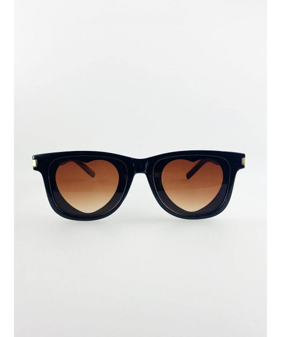 Svnx Unisex Rectangle Frame Sunglasses With Brown Heart Lenses - Black - One Size