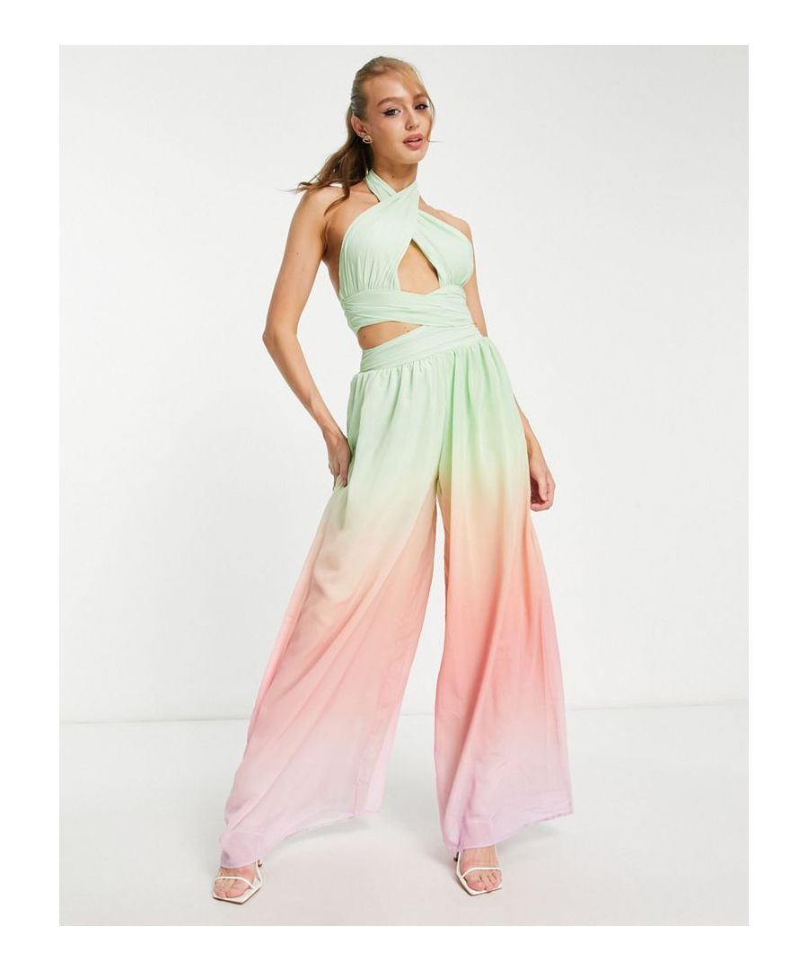 Jumpsuits by ASOS DESIGN Minimal effort, maximum payoff Halterneck style Cut-out panels Zip-back fastening Wide leg Regular fit  Sold By: Asos