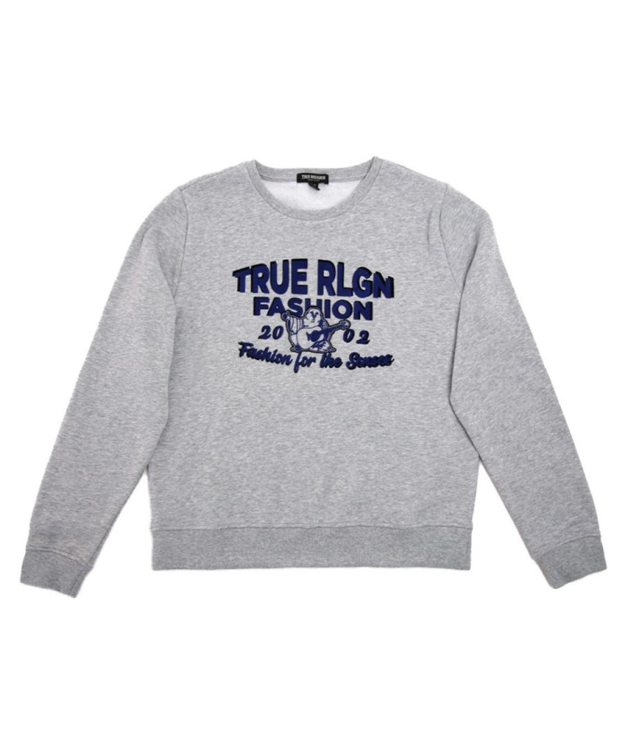 Take a break from the hoodies with the Flock Logo Crew Neck Sweatshirt. Crafted from a comfy cotton blend, this women\'s sweatshirt features a crewneck and pullover design. Finished with a flocked logo graphic across the front. Regular Fit, Comfy Cotton Blend, Ribbed Crew Neck, Ribbed Cuffs & Hem, True Religion Branding. Style & Fit:Regular Fit, Fits True to Size. Composition & Care:60% Cotton, 40% Polyester, Machine Wash.