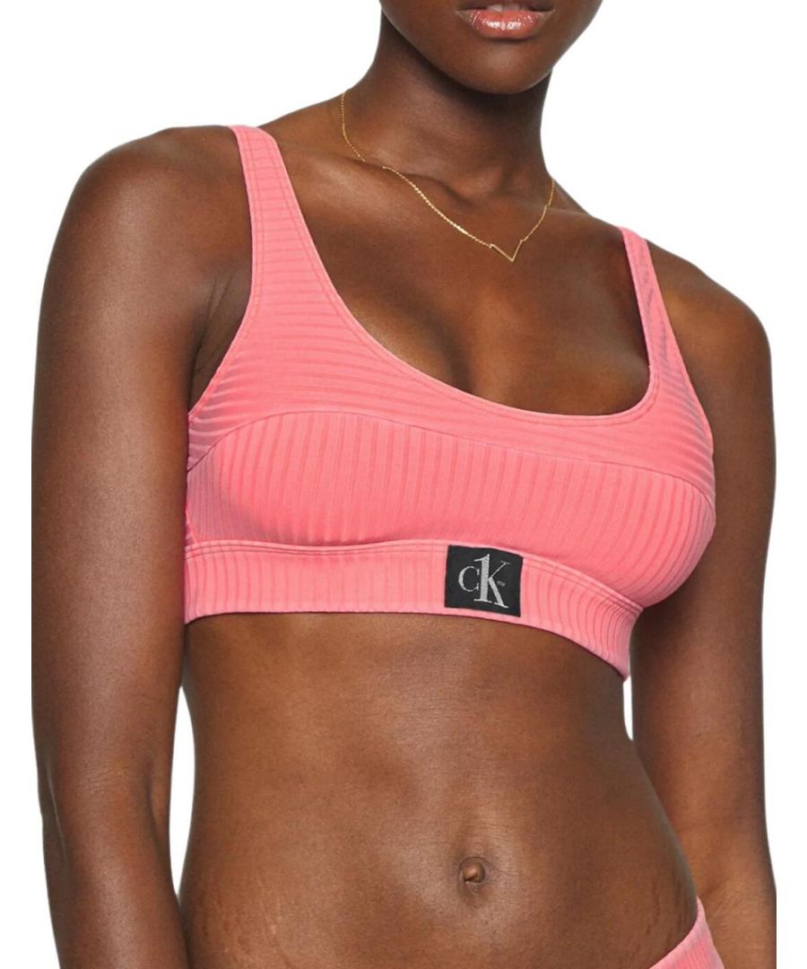 Calvin Klein Womens KW0KW01753 CK Authentic Bralette Bikini Top - Pink Elastane - Size 8 UK