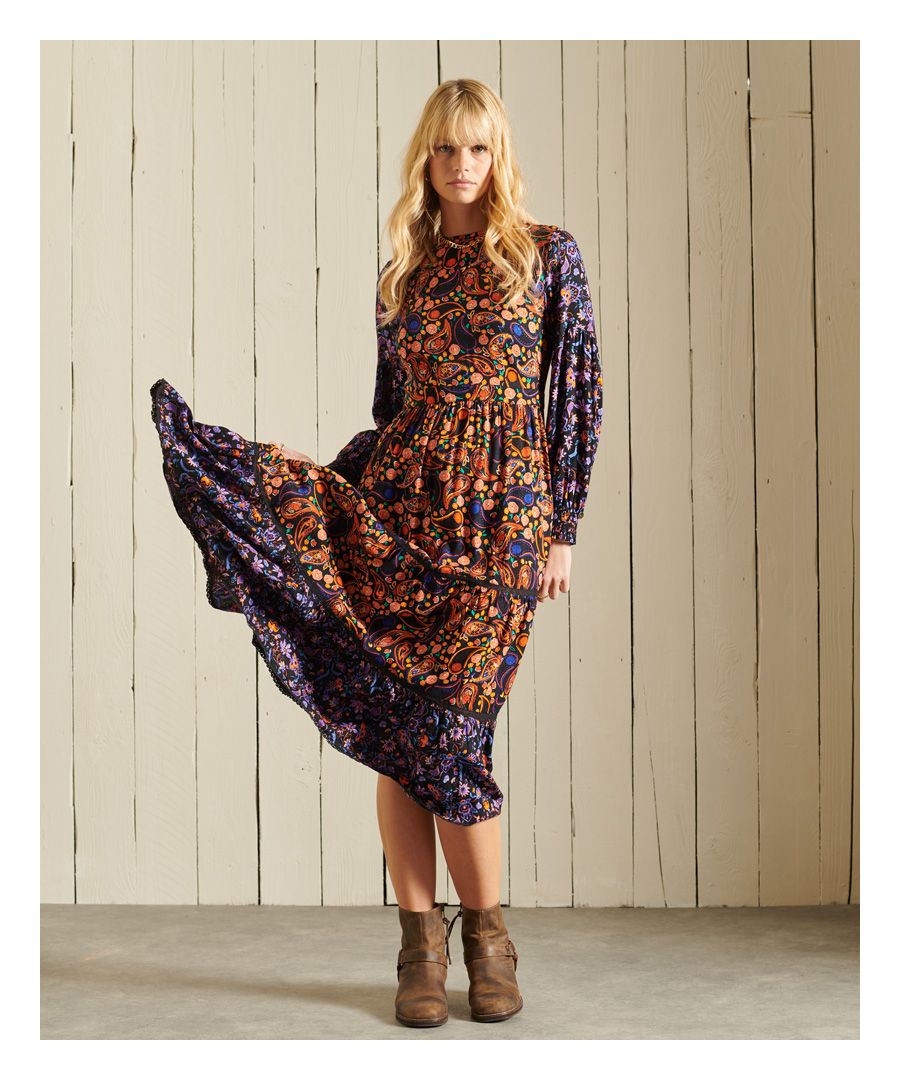 Image for SUPERDRY Woven Long Sleeve Paisley Print Dress