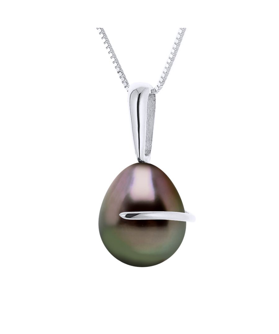 Necklace Bélière Rand- Our White Gold 375 and true Cultured Tahitian Pearl Pear Shape 8-9 mm , 0,31 in - Our jewellery is made in France and will be delivered in a gift box accompanied by a Certificate of Authenticity and International Warranty