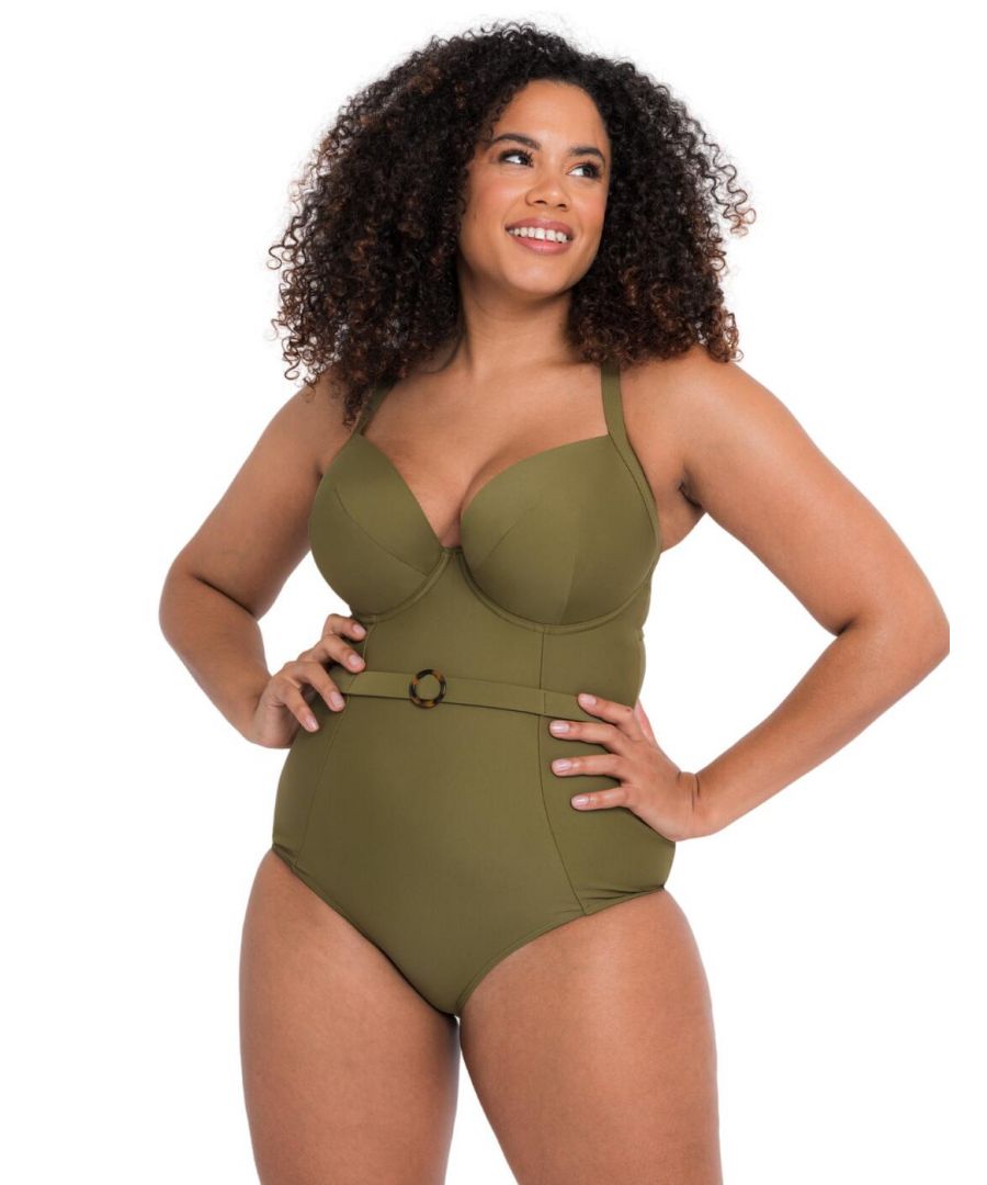 Curvy Kate Womens Retro Sun Halterneck Swimsuit - Green Nylon - Size 34HH