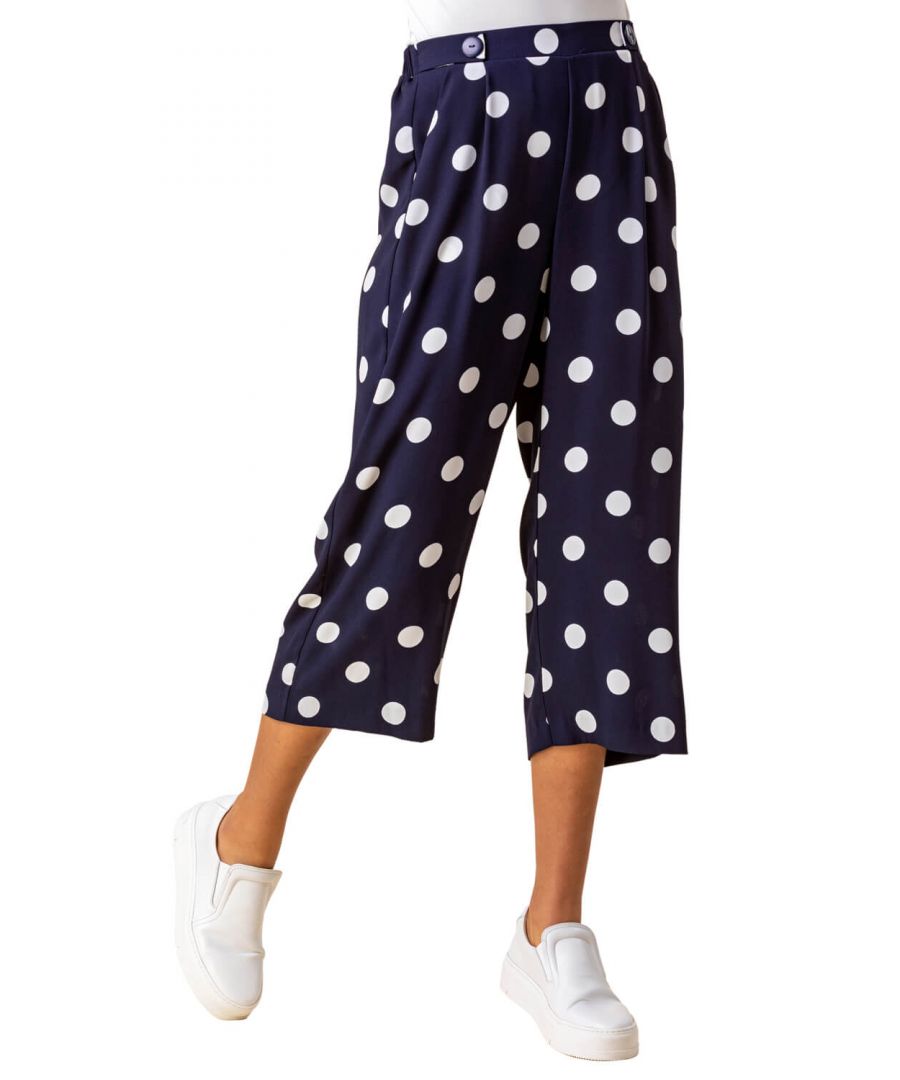 Roman Womens Polka Dot Culotte Trousers - Navy - Size 14 UK