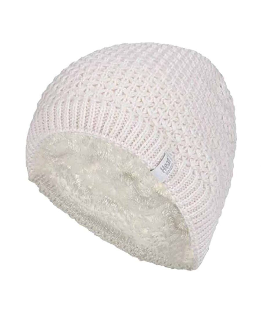 Ladies Heat Holders Nora Style Hat  Finding a hat that combines innovative insulation technology with style is always difficult when shopping for items to keep you warm and cosy for the winter weather. These Heat Holders Nora styled heatweaver hats eradicate that problem, meaning you can look fabulously fashionable whilst keeping super warm.  These ladies hats have a fleece plush insulating lining, called Heatweaver, that is even more effective at holding warm air than any regular lining. This lining is designed to be soft with a luxurious feel whilst holding warm air close to your skin, effectively keeping the cold air out. All of this is designed to ensure that you are toasty warm throughout the cold weather.  The knit is different from previous Heat Holders, with a loosely knit look as opposed to the traditional cable knit look.  These ladies Heat Holders Nora styled hats are available in 5 colours. They come in one size and they are machine washable.  Light Grey and Rose: 54% Polyester, 46% Acrylic outer / 100% Polyester lining.  Black. Purple, Cream: 100% Acrylic outer / 100% Polyester lining.  Extra Product Details  - Heat Holders  - Heat Weaver Fleece Lining - Nora Style - Fashionable Style - Loose Knit - Machine Washable