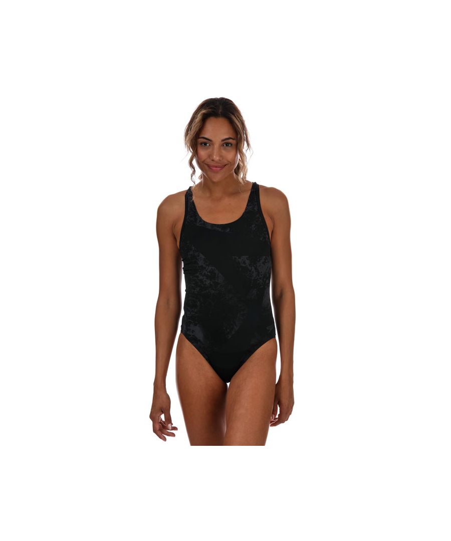 Womens Speedo Boomstar Placement Flyback Swimsuit in black - grey.Sporty and durable swimsuit  ideal for regular swimming and fitness training.- Endurance + fabric dries faster  is 100% chlorine resistant  and designed to last longer.- Scoop neck.- Flyback style offers great flexibility and freedom of motion.- Light bust support from a comfortable under band keeps your bust in place.- Abstract ‘Boomstar’ graphic to front.- Body: 53% Polyester  47% PBT Polyester.  Lining: 100% Polyester.  Machine washable.- Ref: 8-123209023Please note that returns will only be accepted if the hygiene label is still attached to the product.