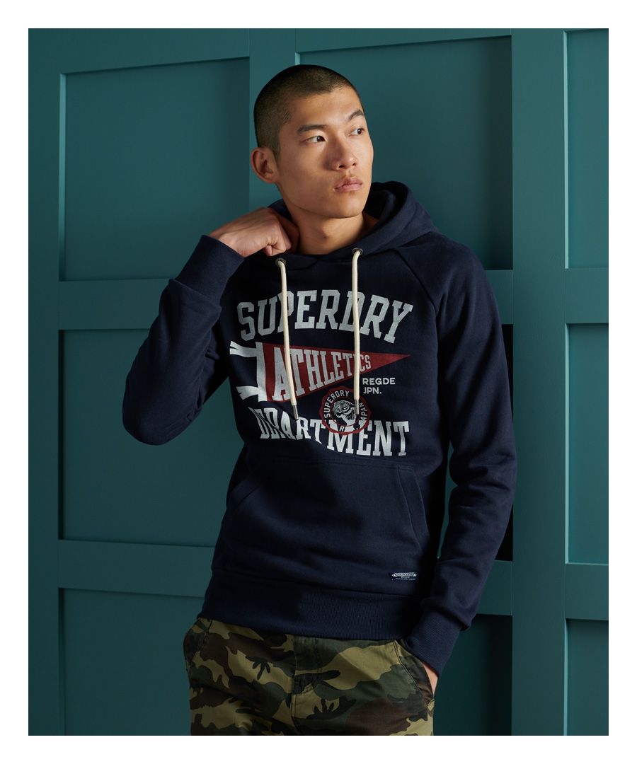 Superdry Mens Mascot Varsity Overhead Hoodie - Navy Cotton - Size Small
