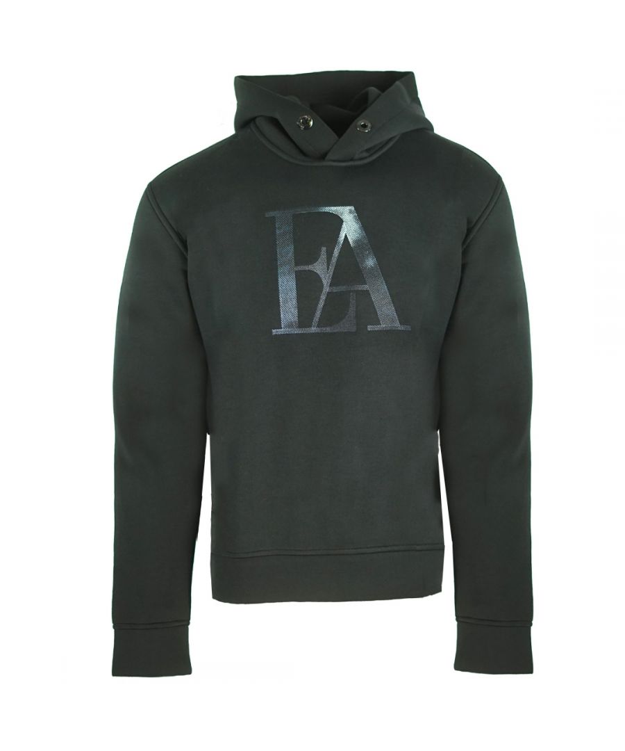 Emporio Armani zwarte hoodie met groot adelaarslogo. Emporio Armani zwarte hoodie. 64% polyester,31% viscose, 5% elastaan. Logo op de borst. Emporio Armani zichtbare branding. Stijl: 6H1MA9 1JDSZ 0999