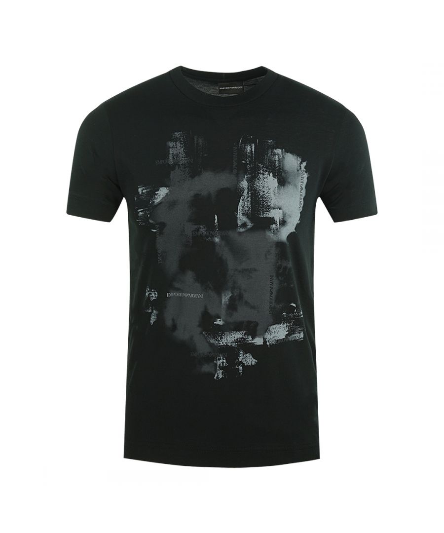Emporio Armani Abstract Print Black T-Shirt. Emporio Armani Short Sleeved Black T-Shirt. Logo Design On Front Of Tee. 100% Cotton. Emporio Armani Visible Branding. Style: 6H1T8I 1JSHZ 0999