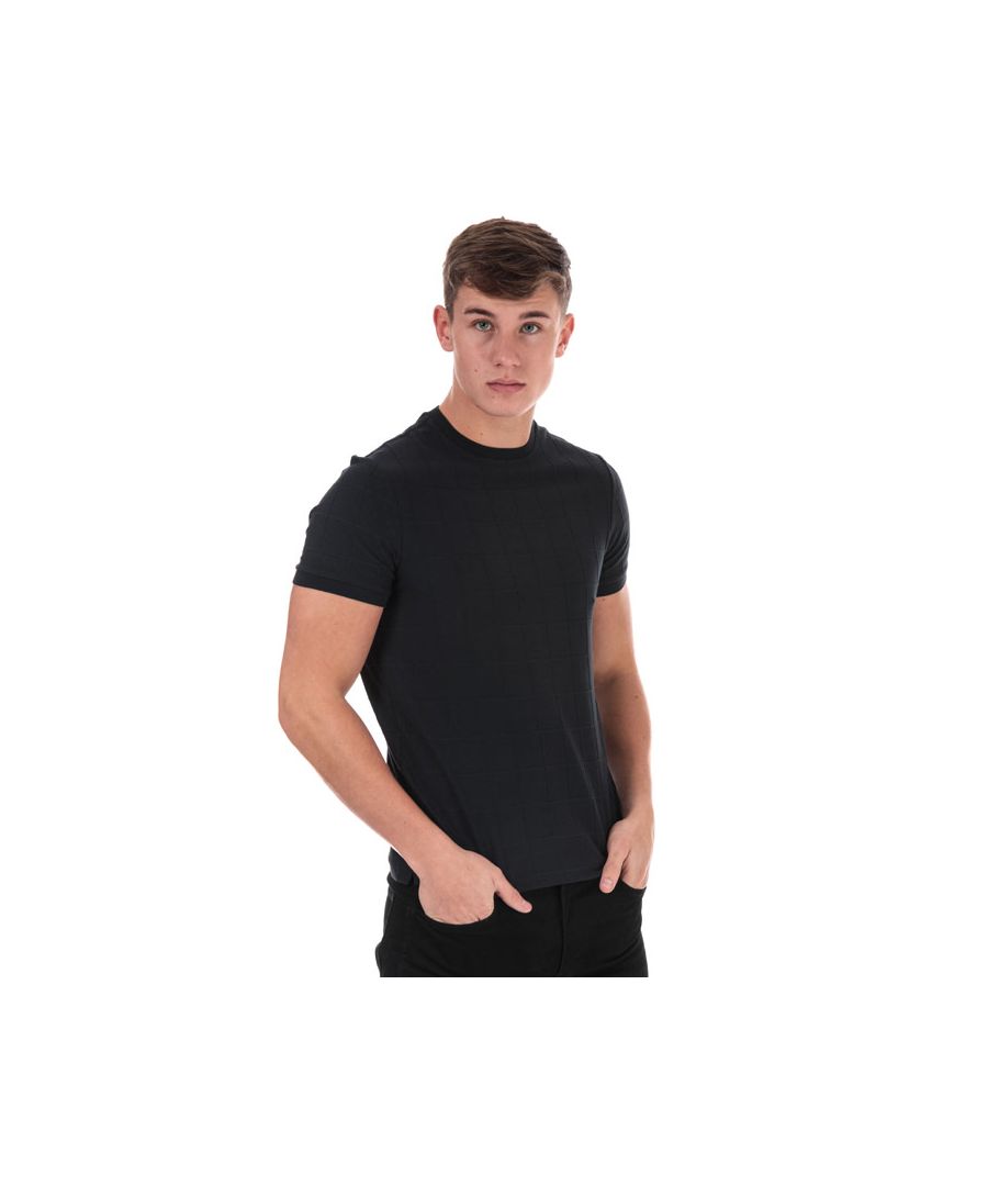 Mens Armani Square Embroidered T-shirt  Navy. <BR><BR>- Crafted with a crew neckline.<BR>- Constructed in a soft mercerised cotton jersey fabrication.<BR>- Regular fit. <BR>- Crafted with an embroidered square design. <BR>- 95% cotton  5% elastane. Machine washable. <BR>- Ref: 6Z1TE51J23Z0922.