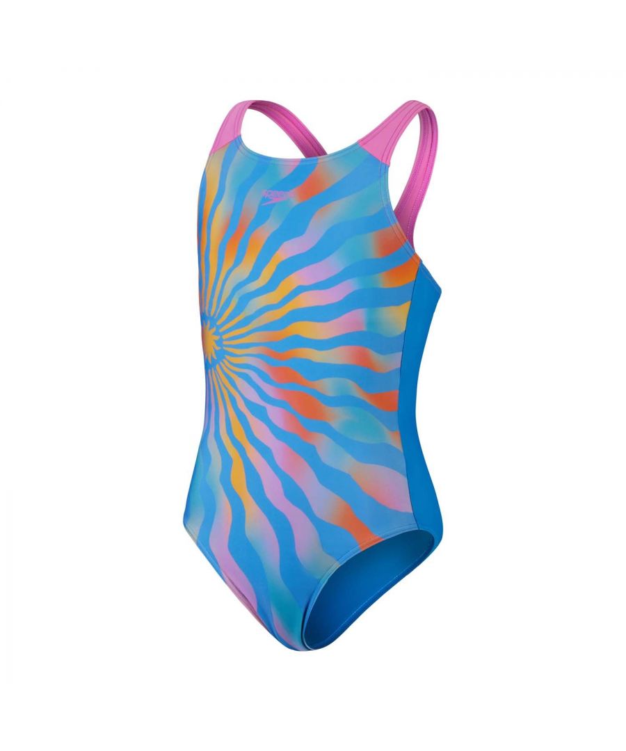 Speedo Girls Girl's Printed Pulseback Swimsuit in Blue yellow - Size 7-8Y