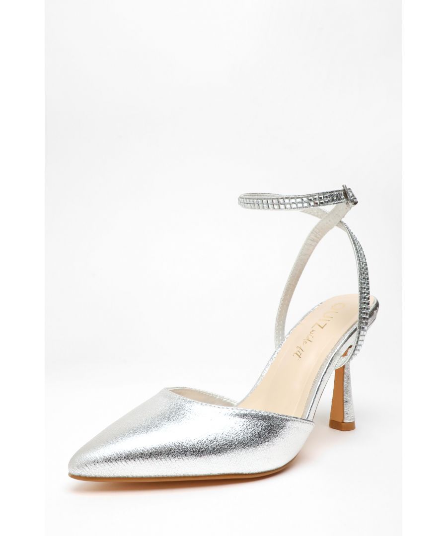 Quiz Womens Wide Fit Silver Foil Court Heels - Size UK 7