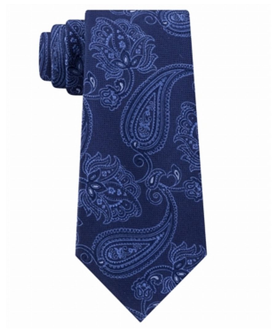 Image for Michael Kors Men's Neck Tie Navy Blue Thinly Outlined Paisley Slim Silk