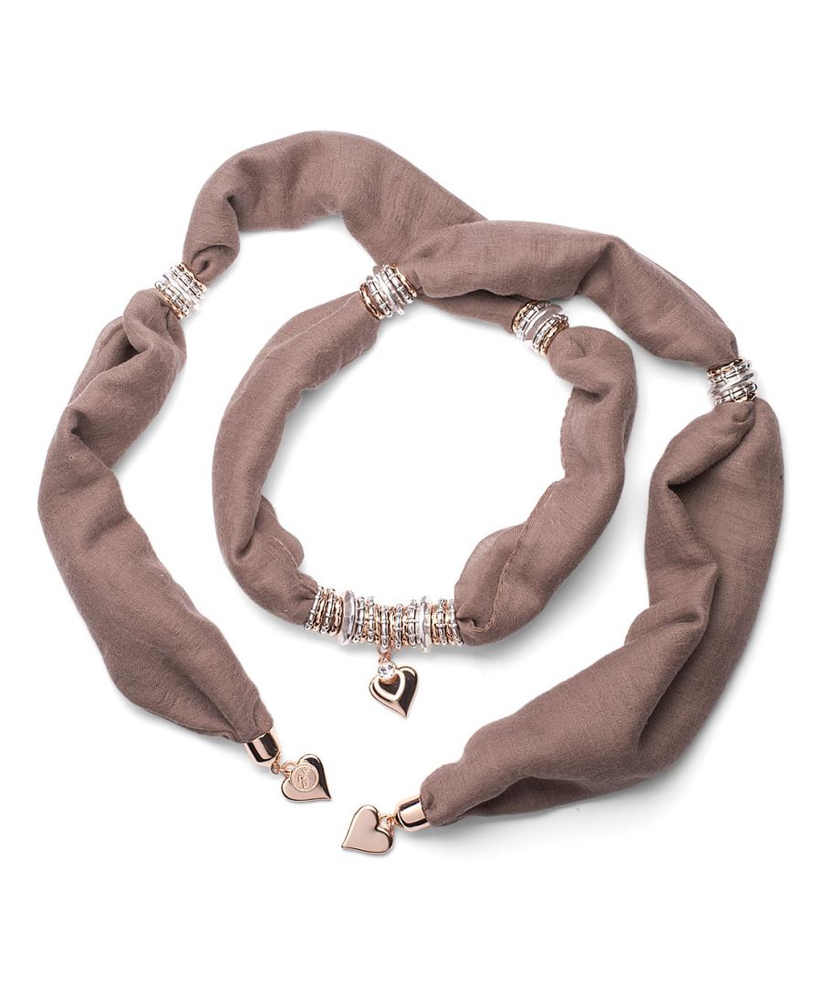 Image for Bibi Bijoux Taupe Heart Charm Woven Scarf