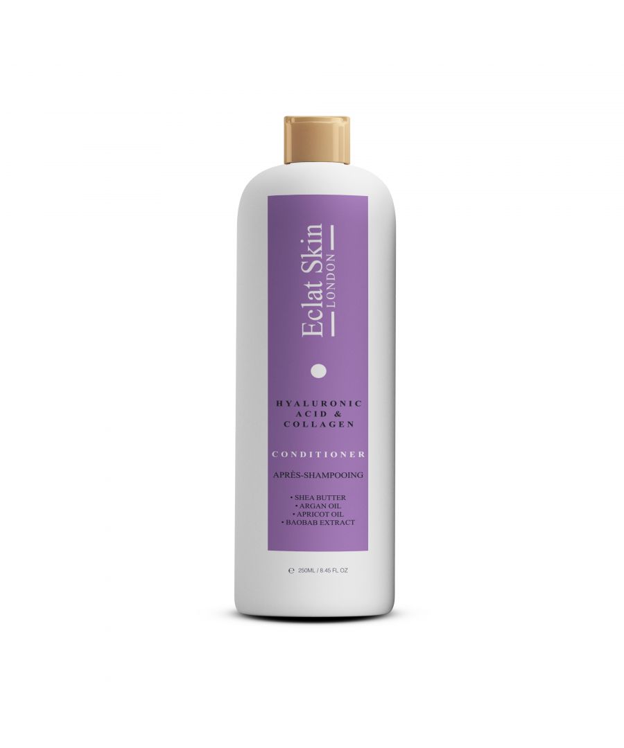 COLLAGEN & HYALURONIC ACID CONDITIONER 250ML\n- Hair damage repair conditioner - Instantly hydrates and nourishes the hair - Supercharged with hydrating hyaluronic acid and collagen. Enriched with Argan Oil, Shea butter, Apricot Oil and Baobab Extract.