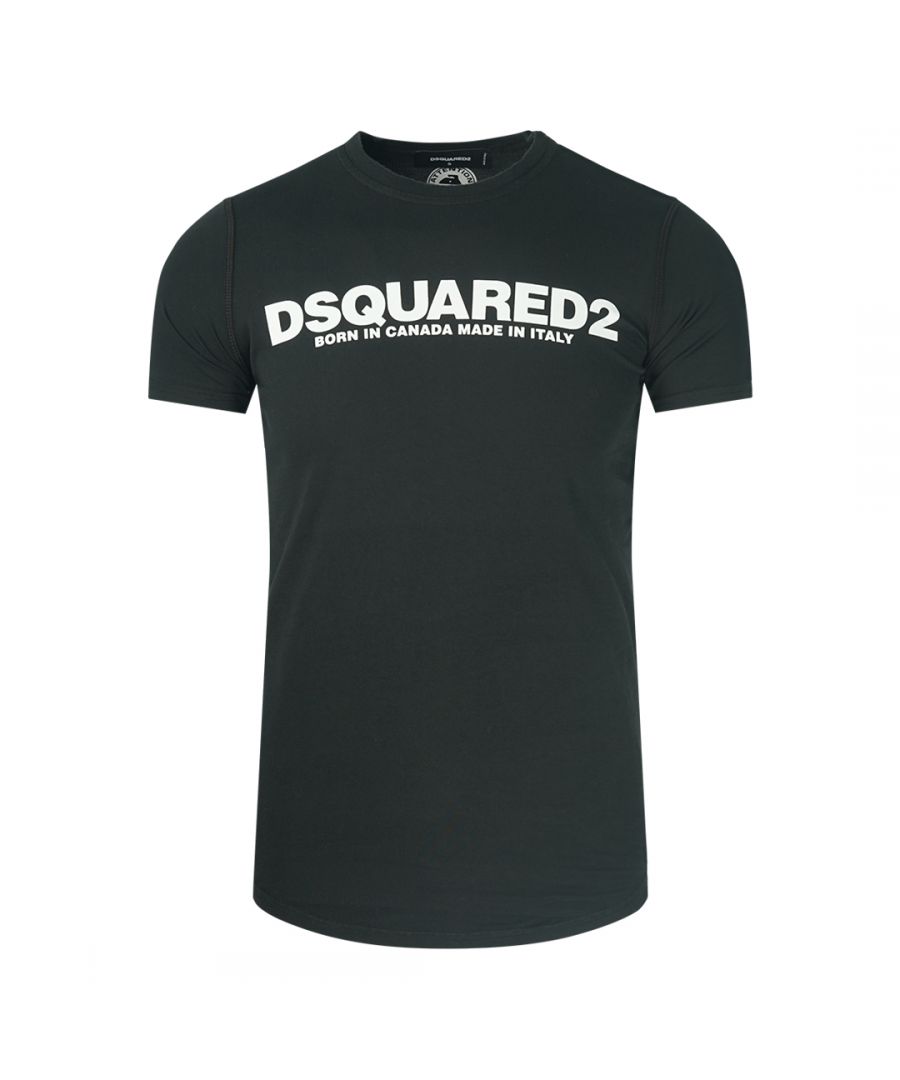 Dsquared2 geboren in Canada gemaakt in zwart T-shirt in Italië. Dsquared2 sexy slim fit zwart T-shirt. D2 Geboren in Canada Gemaakt in Italië-logo. 100% katoen, gemaakt in Italië. Geribbelde ronde hals, korte mouwen. Stijlcode: S74GC0969 S20694 900