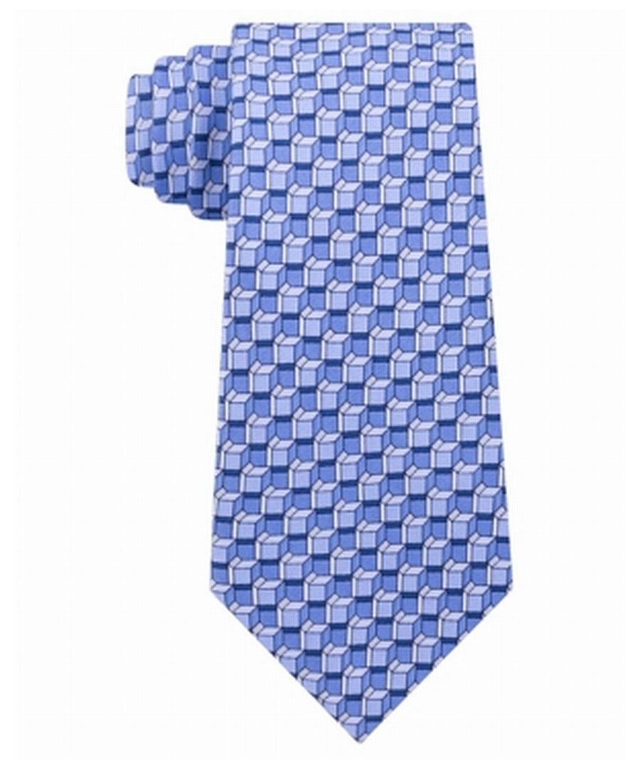Image for Michael Kors Mens Neck Tie Blue Angular Geometric Boxes Skinny Silk