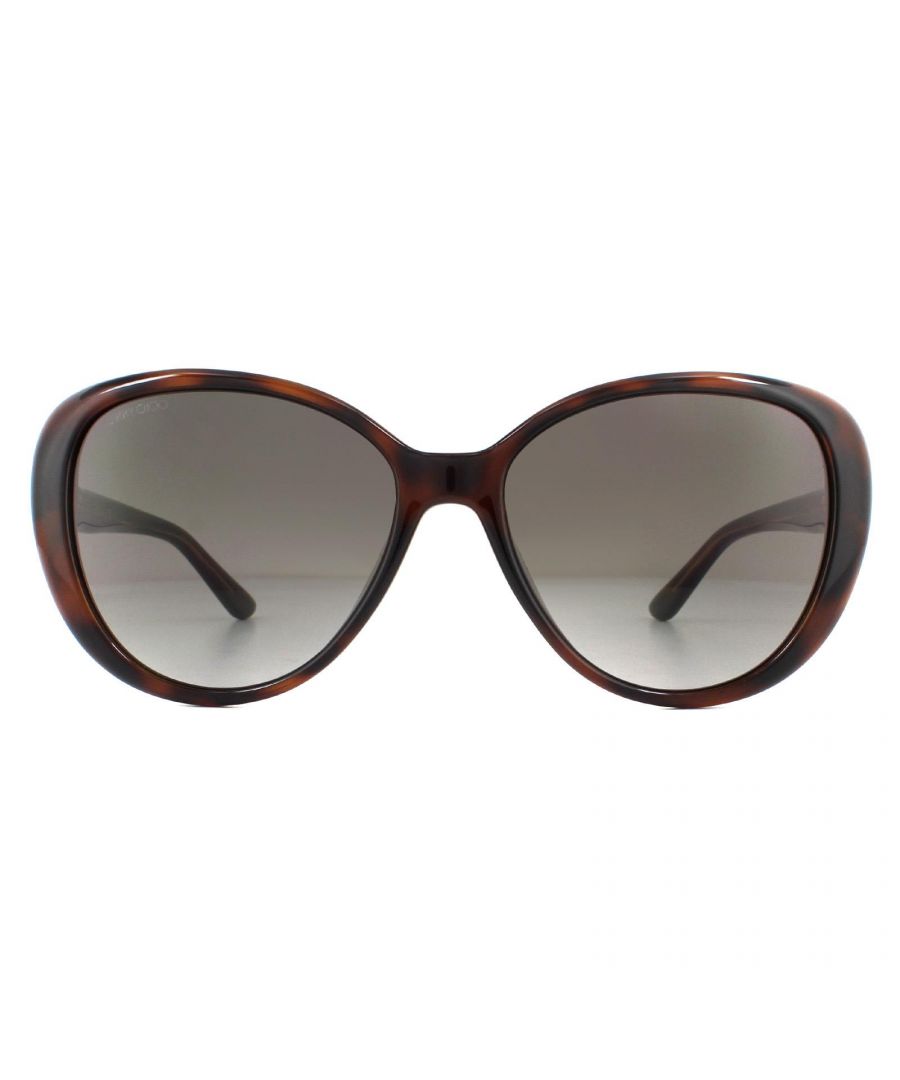 Jimmy Choo Sunglasses AMIRA/G/S 086 HA Dark Havana Brown Gradient are a butterfly shape made from lightweight acetate. The slim branded temples provide brand authenticity