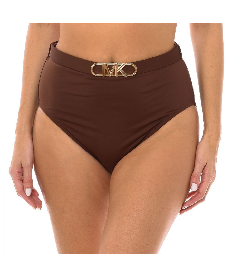 Michael Kors Womenss high-waist bikini panties MM1N025 - Brown polyamide - Size Medium