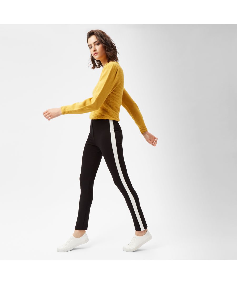 These chic trousers will be your go-to all year round. This season these classics have the added design of a colour injected side stripe to give a new twist. Featuring an elasticated waist and tapered cut for a flattering fit. A wardrobe must-have you will turn to over and over, with the additional benefit of being crafted in the highest quality, durable fabric.