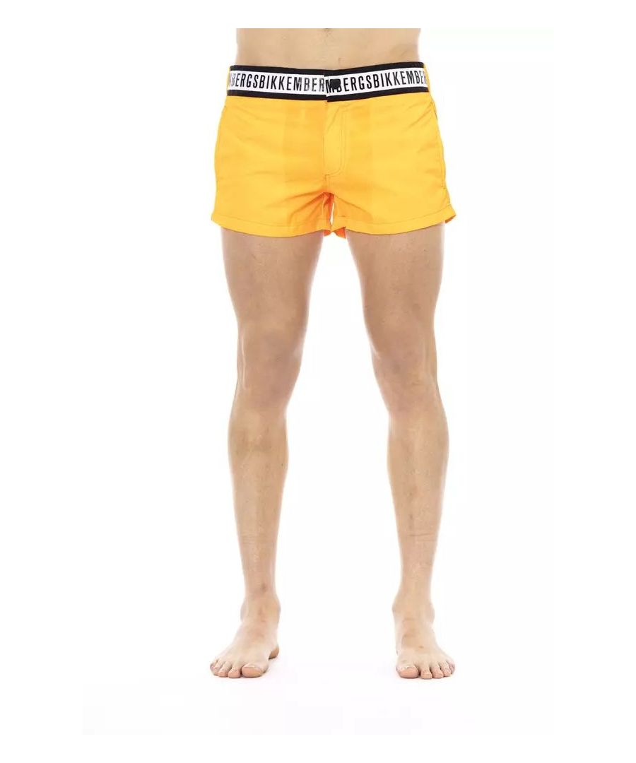 Bikkembergs Mens Swim Shorts with Black and White Detailing - Yellow Polyamide - Size Medium