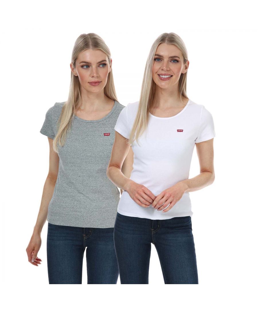 Womens Levis 2 Pack Crew Neck T- Shirts in white grey.- Ribbed crew neck.- Short sleeves.- Textured ribbed knit.- Embroidered Levi's® logo.- Each pack contains x 1 Grey x White.- 96% Cotton  4% Elastane.  Machine wash at 30 degrees.- Ref: 748560005