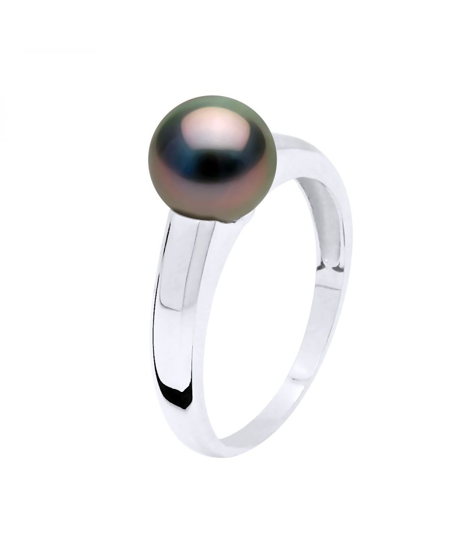 Ring of True Cultured Round Tahitian Pearl 8-9 mm , 0,31 in Size avalaible from 48 to 62 , J to U - Our jewellery is made in France and will be delivered in a gift box accompanied by a Certificate of Authenticity and International Warranty