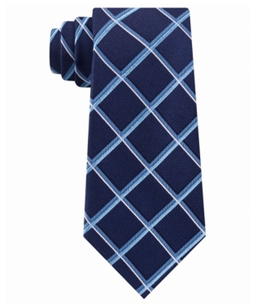 Image for Michael Kors Men's Neck Tie Navy Blue Medium Grid Laid Skinny Slim Silk