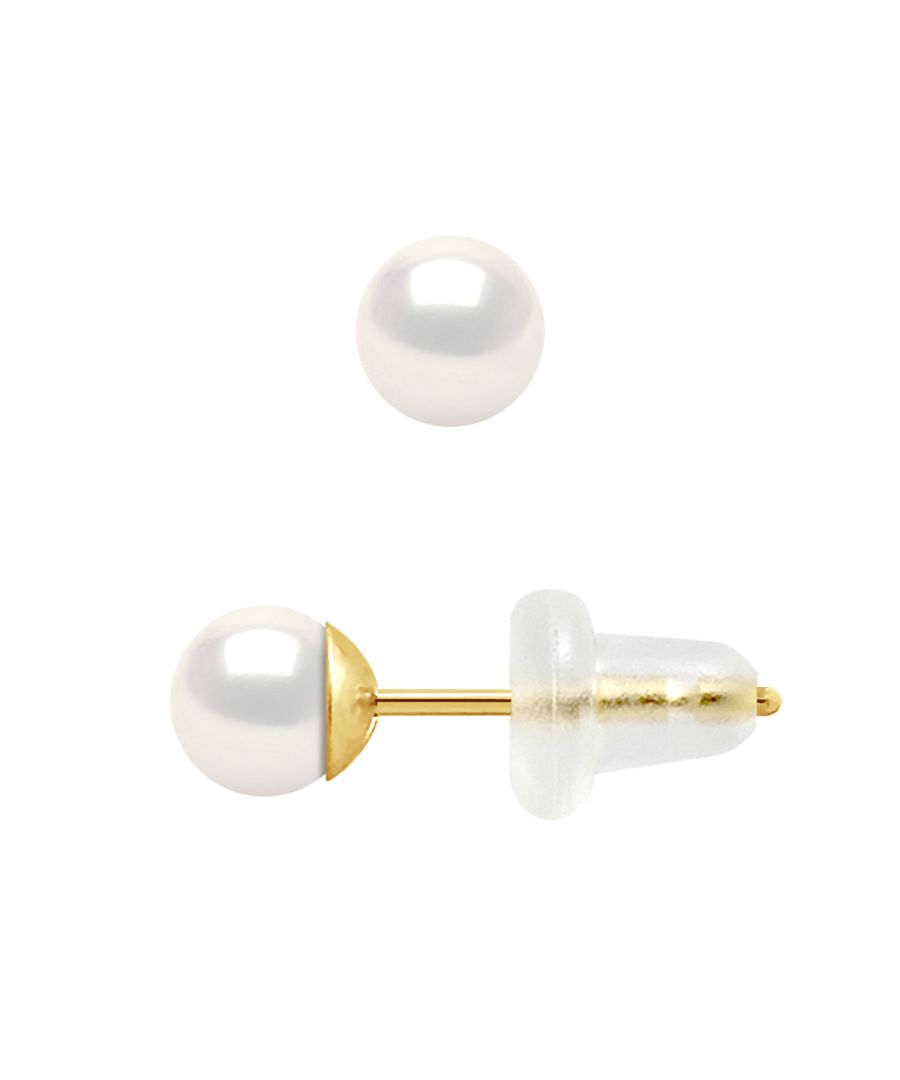 Earrings of Gold 375 and true Cultured Freshwater Pearls Button 4-5 mm - Natural White Color Push System silicon - Our jewellery is made in France and will be delivered in a gift box accompanied by a Certificate of Authenticity and International Warranty