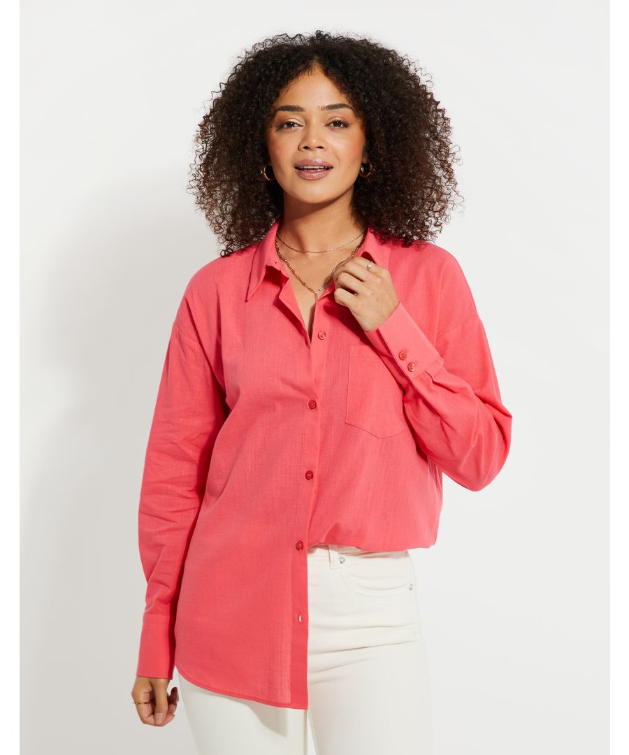 Threadbare Womens Linen Look ' Angelfish' Longline Shirt - Pink Cotton - Size 8 Uk