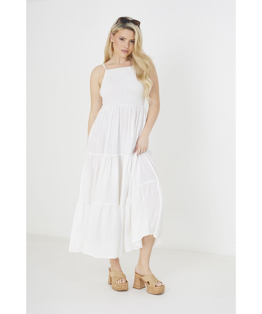 Brave Soul Womens White 'Mia' Tiered Maxi Dress - Size Medium